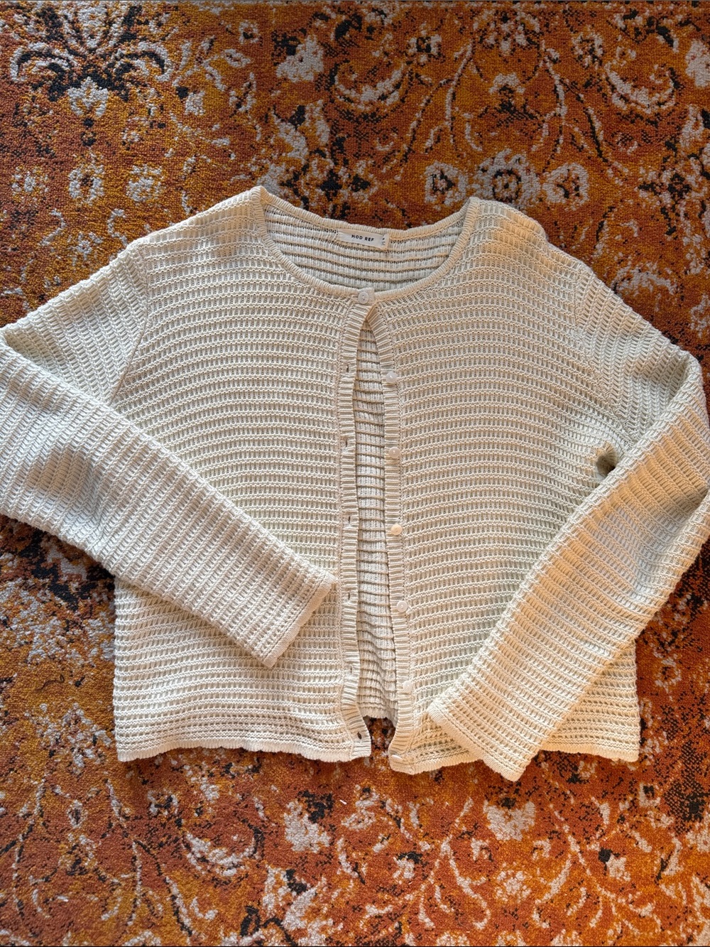 Mod Ref Ivory Cropped Knit Button Cardigan